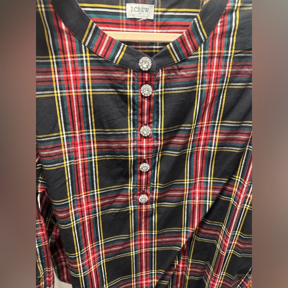 Tartan cotton poplin top with jewel buttons - Picture 2 of 5